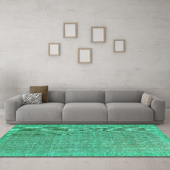 Machine Washable Abstract Turquoise Contemporary Area Rugs in a Living Room,, wshcon1423turq