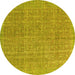 Round Machine Washable Abstract Yellow Contemporary Rug, wshcon1423yw