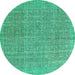 Round Machine Washable Abstract Turquoise Contemporary Area Rugs, wshcon1423turq