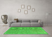 Machine Washable Abstract Green Contemporary Area Rugs in a Living Room,, wshcon1423grn