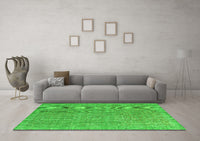 Machine Washable Abstract Green Contemporary Rug, wshcon1423grn