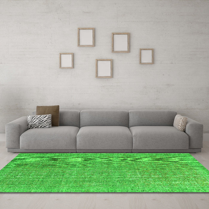 Machine Washable Abstract Green Contemporary Area Rugs in a Living Room,, wshcon1423grn