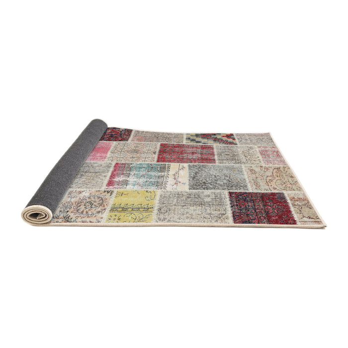 Thickness of Contemporary Dark Almond Brown Patchwork Rug, con1424