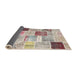 Thickness of Contemporary Dark Almond Brown Patchwork Rug, con1424