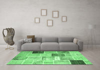 Machine Washable Patchwork Emerald Green Transitional Rug, wshcon1424emgrn