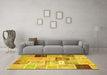 Machine Washable Patchwork Yellow Transitional Rug in a Living Room, wshcon1424yw