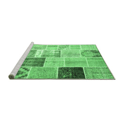 Sideview of Machine Washable Patchwork Emerald Green Transitional Area Rugs, wshcon1424emgrn