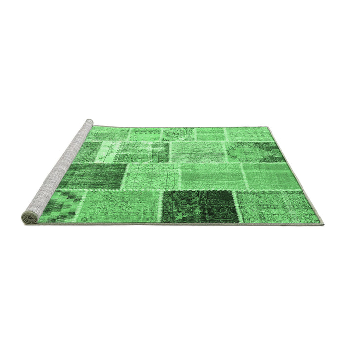 Sideview of Machine Washable Patchwork Emerald Green Transitional Area Rugs, wshcon1424emgrn