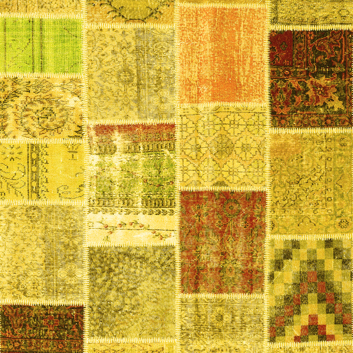 Machine Washable Patchwork Yellow Transitional Rug, wshcon1424yw