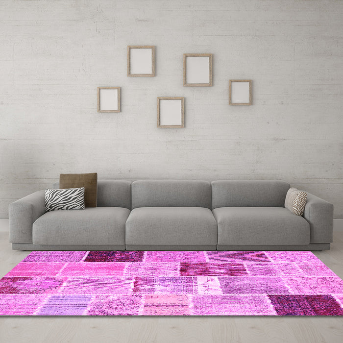 Machine Washable Patchwork Pink Transitional Rug in a Living Room, wshcon1424pnk