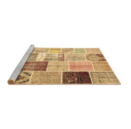 Sideview of Machine Washable Patchwork Brown Transitional Rug, wshcon1424brn