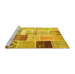 Sideview of Machine Washable Patchwork Yellow Transitional Rug, wshcon1424yw