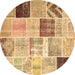 Round Patchwork Brown Transitional Rug, con1424brn