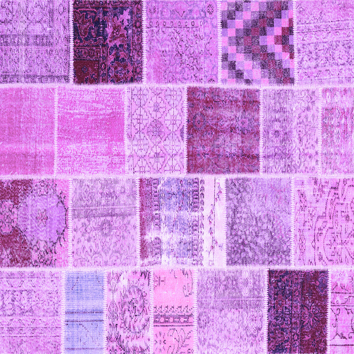 Square Machine Washable Patchwork Purple Transitional Area Rugs, wshcon1424pur