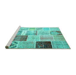 Sideview of Machine Washable Patchwork Turquoise Transitional Area Rugs, wshcon1424turq