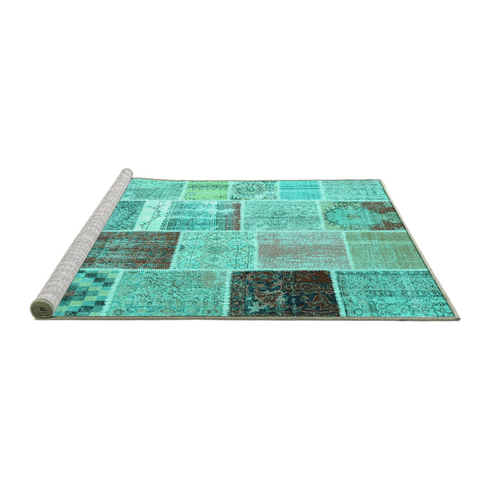 Sideview of Machine Washable Patchwork Turquoise Transitional Area Rugs, wshcon1424turq