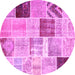 Round Machine Washable Patchwork Pink Transitional Rug, wshcon1424pnk