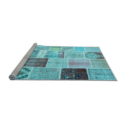 Sideview of Machine Washable Patchwork Light Blue Transitional Rug, wshcon1424lblu