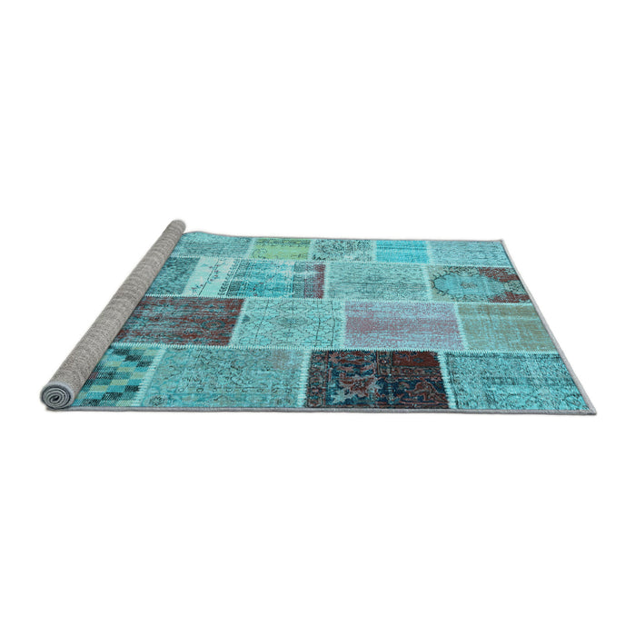 Sideview of Machine Washable Patchwork Light Blue Transitional Rug, wshcon1424lblu