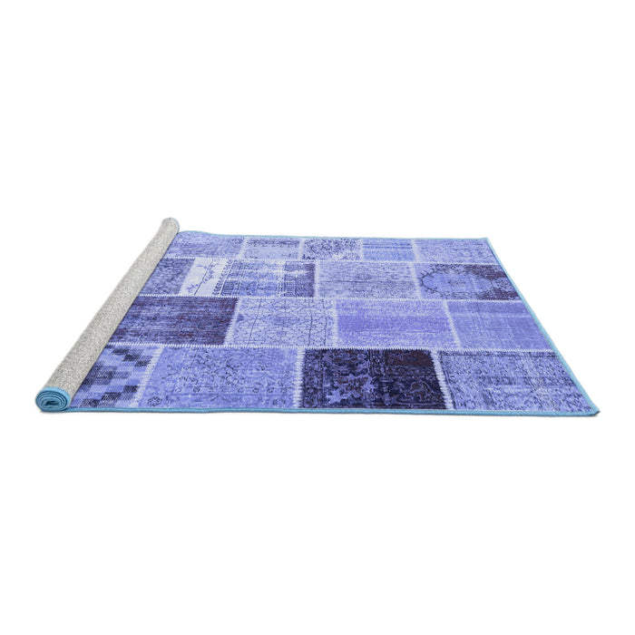 Sideview of Machine Washable Patchwork Blue Transitional Rug, wshcon1424blu