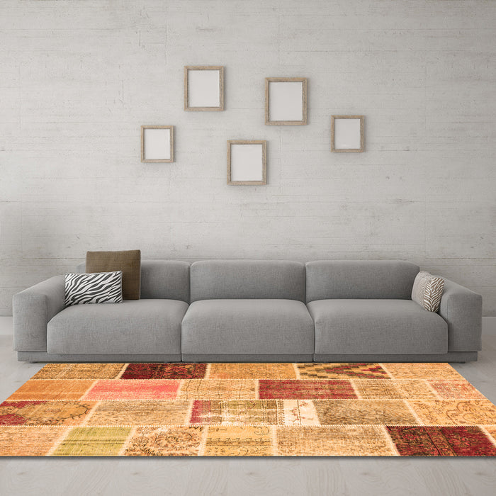 Machine Washable Patchwork Orange Transitional Area Rugs in a Living Room, wshcon1424org