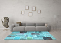 Machine Washable Patchwork Light Blue Transitional Rug, wshcon1424lblu