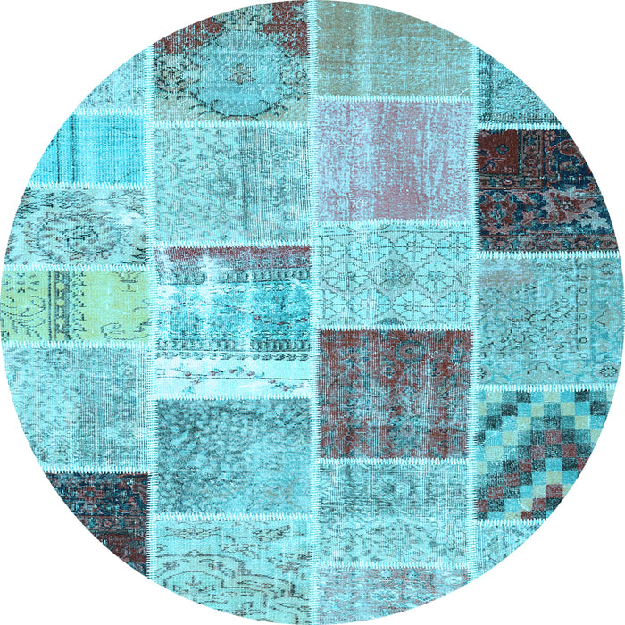 Round Machine Washable Patchwork Light Blue Transitional Rug, wshcon1424lblu