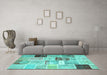 Machine Washable Patchwork Turquoise Transitional Area Rugs in a Living Room,, wshcon1424turq