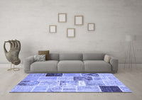 Machine Washable Patchwork Blue Transitional Rug, wshcon1424blu