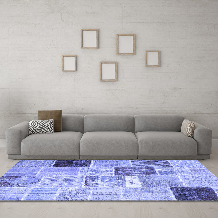Machine Washable Patchwork Blue Transitional Rug in a Living Room, wshcon1424blu