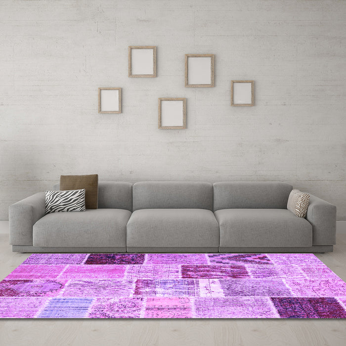 Machine Washable Patchwork Purple Transitional Area Rugs in a Living Room, wshcon1424pur