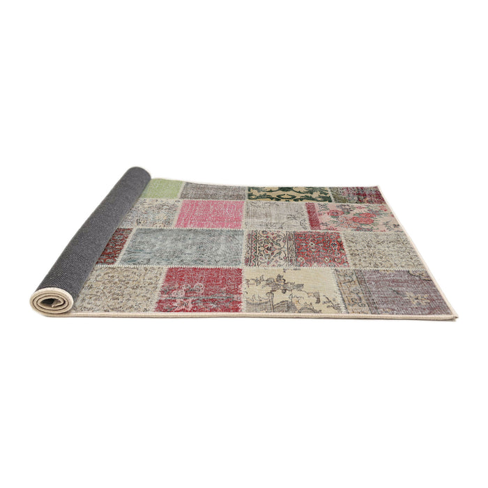 Thickness of Contemporary Dark Almond Brown Patchwork Rug, con1425