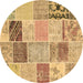 Round Machine Washable Patchwork Brown Transitional Rug, wshcon1425brn