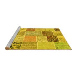 Sideview of Machine Washable Patchwork Yellow Transitional Rug, wshcon1425yw