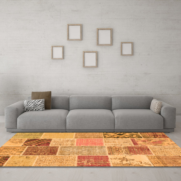 Machine Washable Patchwork Orange Transitional Area Rugs in a Living Room, wshcon1425org