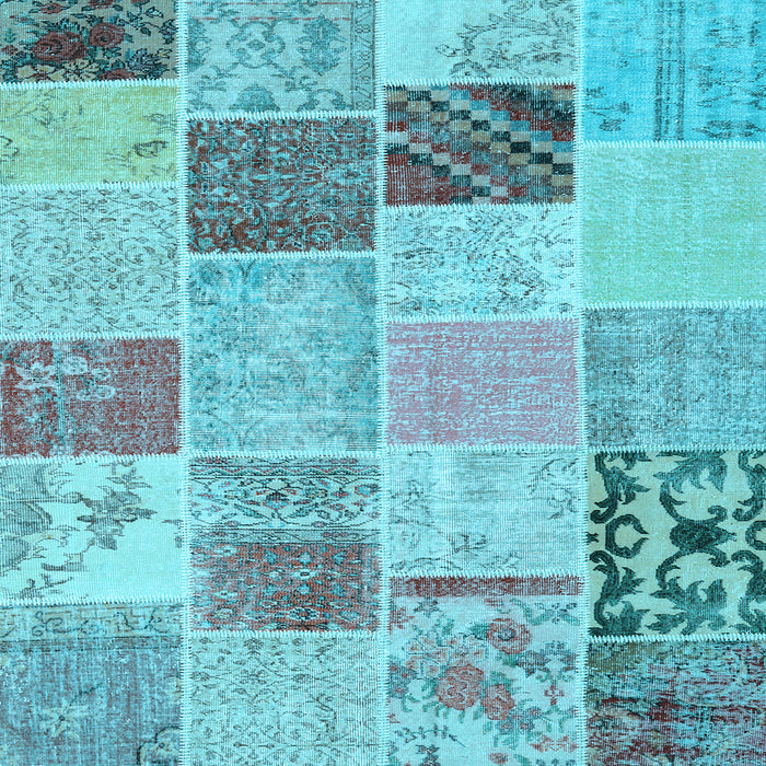 Square Machine Washable Patchwork Light Blue Transitional Rug, wshcon1425lblu