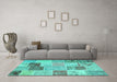 Machine Washable Patchwork Turquoise Transitional Area Rugs in a Living Room,, wshcon1425turq