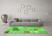 Machine Washable Patchwork Green Transitional Rug, wshcon1425grn