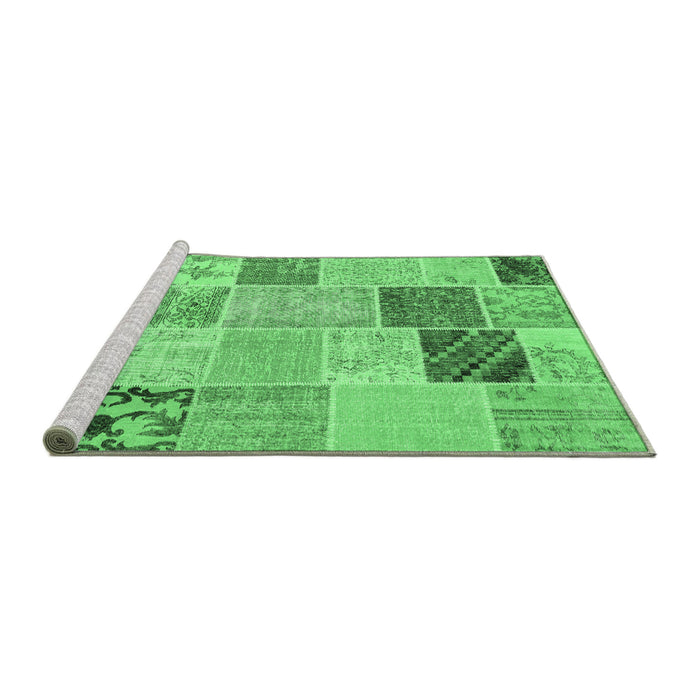 Sideview of Machine Washable Patchwork Emerald Green Transitional Area Rugs, wshcon1425emgrn