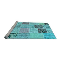 Sideview of Machine Washable Patchwork Light Blue Transitional Rug, wshcon1425lblu