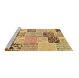 Sideview of Machine Washable Patchwork Brown Transitional Rug, wshcon1425brn