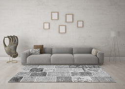 Machine Washable Patchwork Gray Transitional Rug in a Living Room,, wshcon1425gry