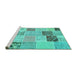 Sideview of Machine Washable Patchwork Turquoise Transitional Area Rugs, wshcon1425turq