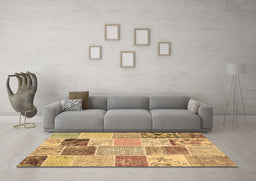 Machine Washable Patchwork Brown Transitional Rug in a Living Room,, wshcon1425brn