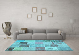 Machine Washable Patchwork Light Blue Transitional Rug in a Living Room, wshcon1425lblu