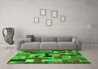 Machine Washable Patchwork Green Transitional Rug, wshcon1426grn