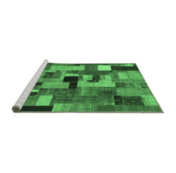 Sideview of Machine Washable Patchwork Emerald Green Transitional Area Rugs, wshcon1426emgrn