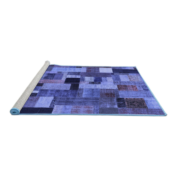 Sideview of Machine Washable Patchwork Blue Transitional Rug, wshcon1426blu