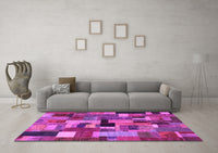 Machine Washable Patchwork Pink Transitional Rug, wshcon1426pnk