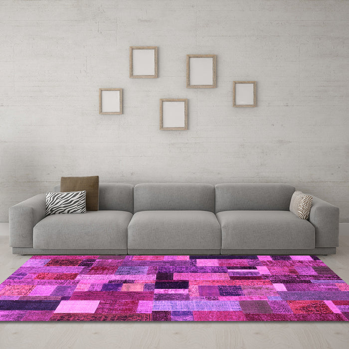 Machine Washable Patchwork Pink Transitional Rug in a Living Room, wshcon1426pnk